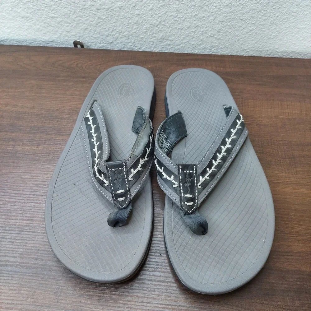 Chaco Playa‎ Women's Sandals Gray Leather Whipstitch Straps Size 7